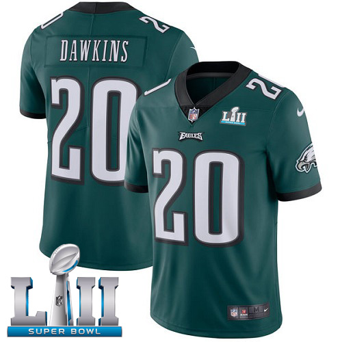 Nike Eagles #20 Brian Dawkins Midnight Green Team Color Super Bowl LII Men's Stitched NFL Vapor Untouchable Limited Jersey